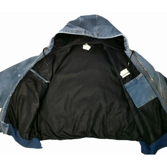 VTG Carhartt Duck Thermal Coat Lined Hood Zip Jacket Distressed LOGO J131 USA - Picture 2 of 16